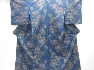 草花模様織り出し十日町紬着物